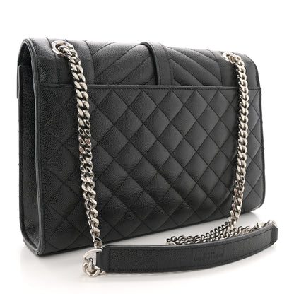 Saint Laurent Grain De Poudre Textured Mixed Matelasse Triquilt Medium Monogram Satchel Black 3 of 11