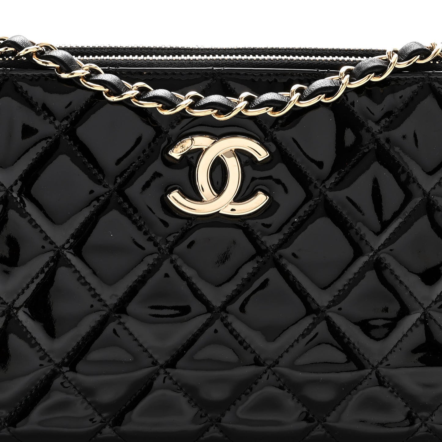 Patent Quilted Crown CC Double Zip Bag Black