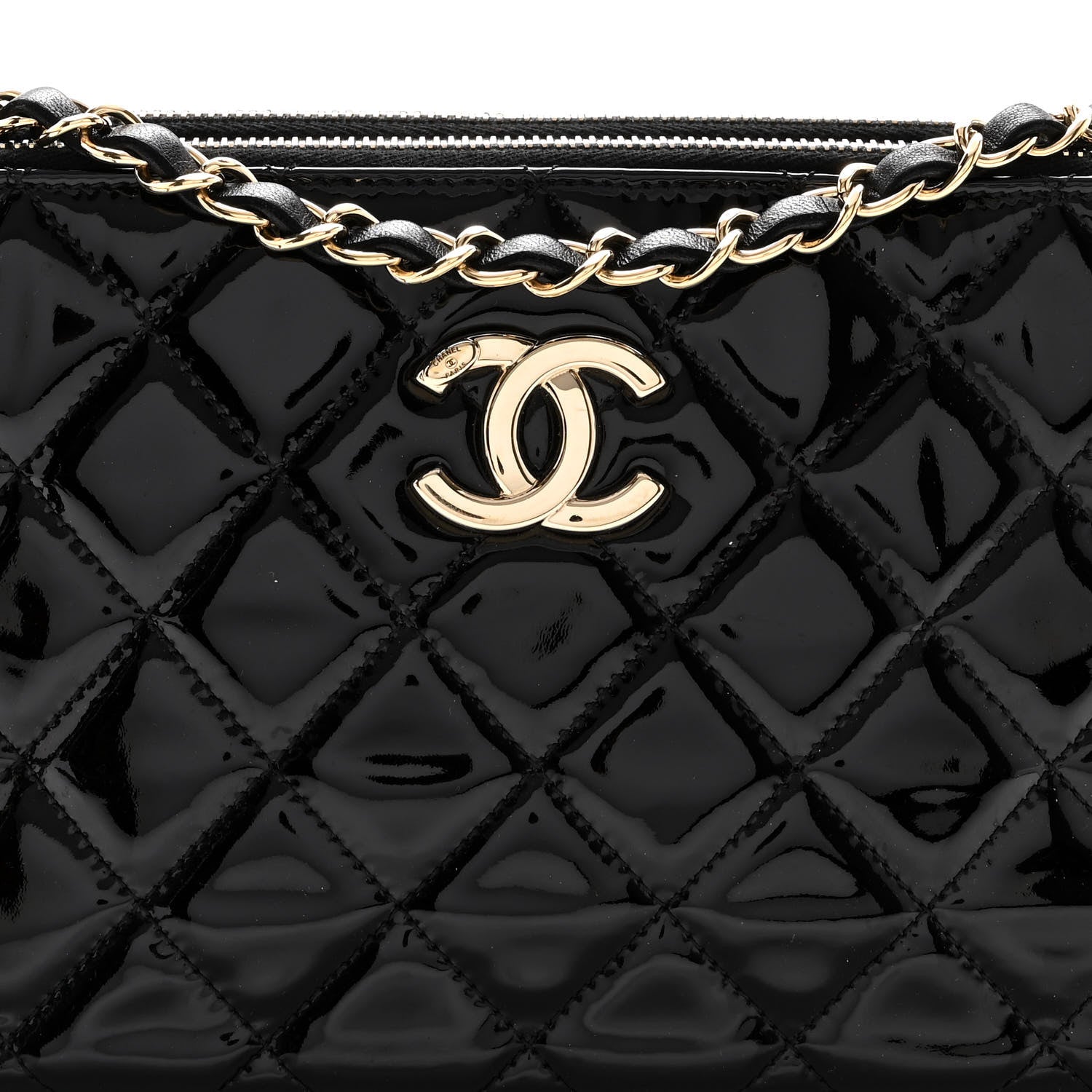 Chanel Patent Quilted Crown CC Double Zip Bag Black 10 of 12