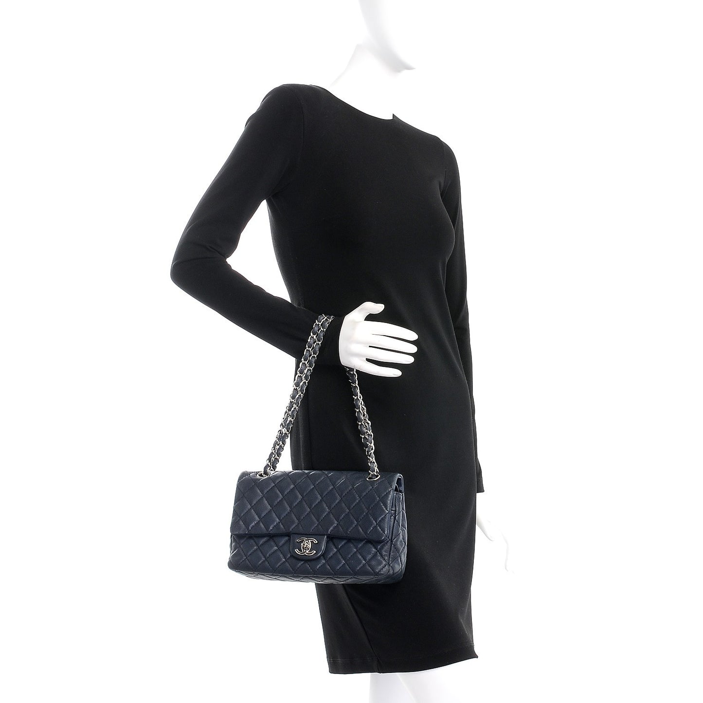 Caviar Quilted Medium Double Flap Navy