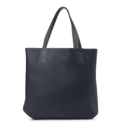 Hermes Taurillon Clemence Double Sens 45 Reversible Tote Bleu Nuit Etain 3 of 16