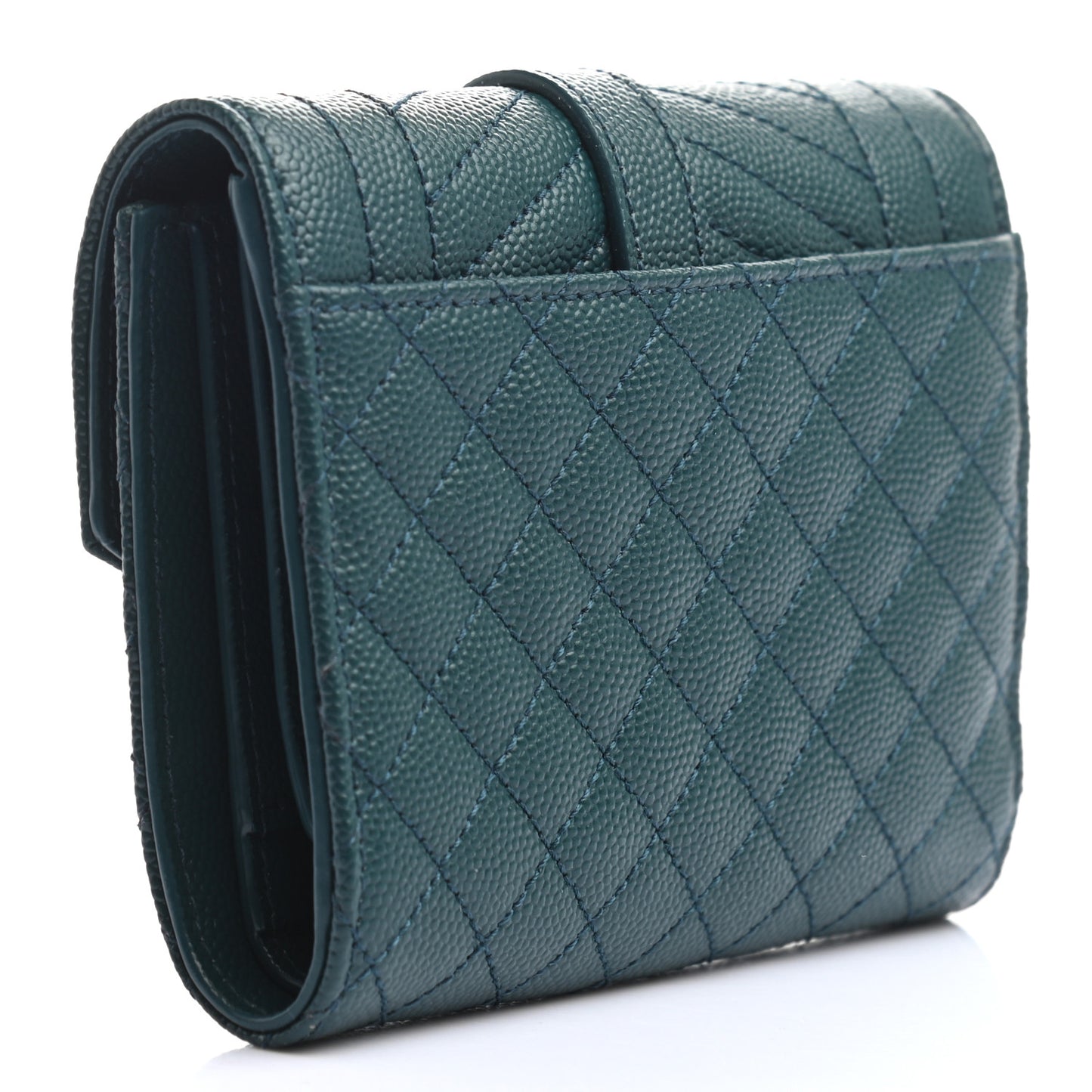Grain De Poudre Mixed Matelasse Triquilt Monogram Compact Tri Fold Wallet Sea Turquoise
