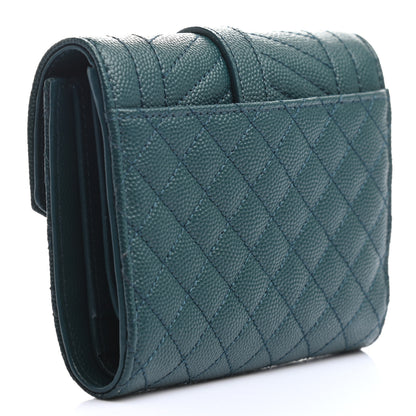 Saint Laurent Grain De Poudre Mixed Matelasse Triquilt Monogram Compact Tri Fold Wallet Sea Turquoise 3 of 7