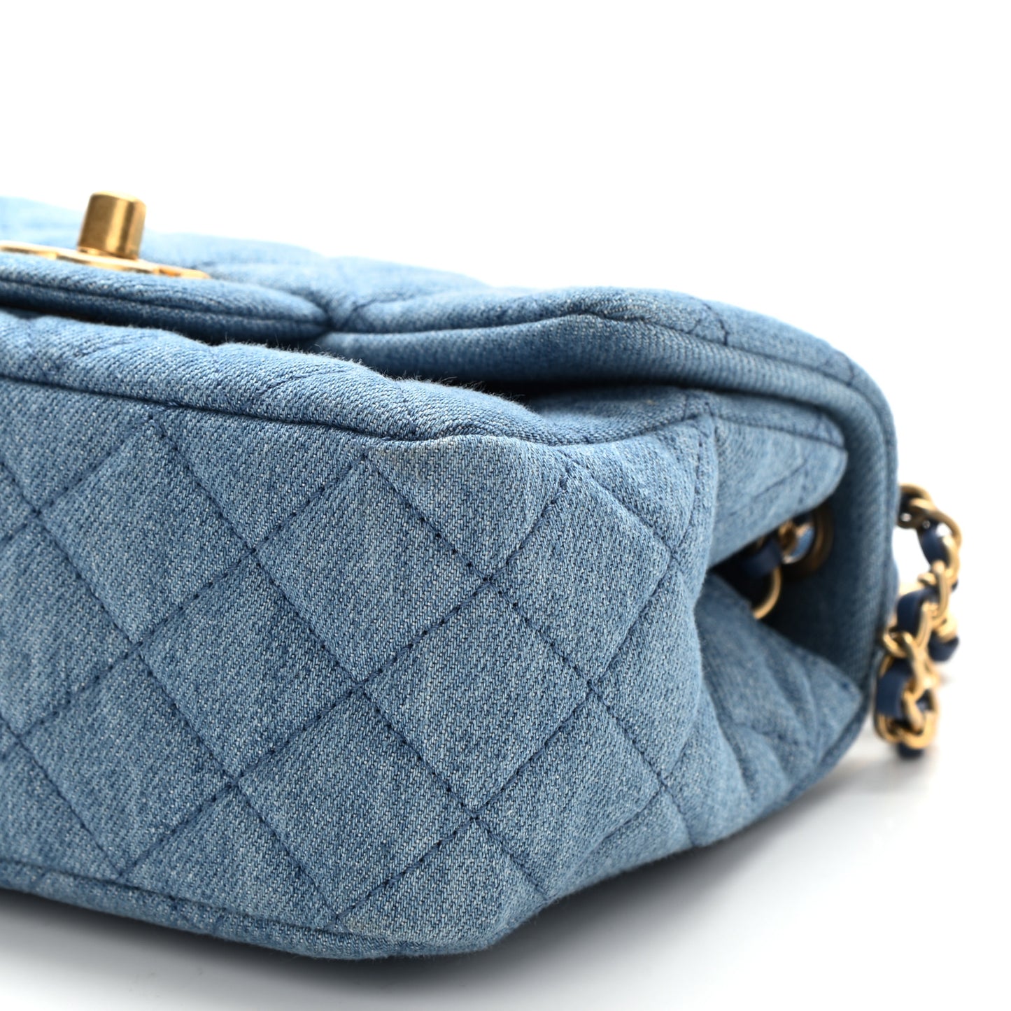 Denim Quilted Mini Pearl Crush Flap Blue