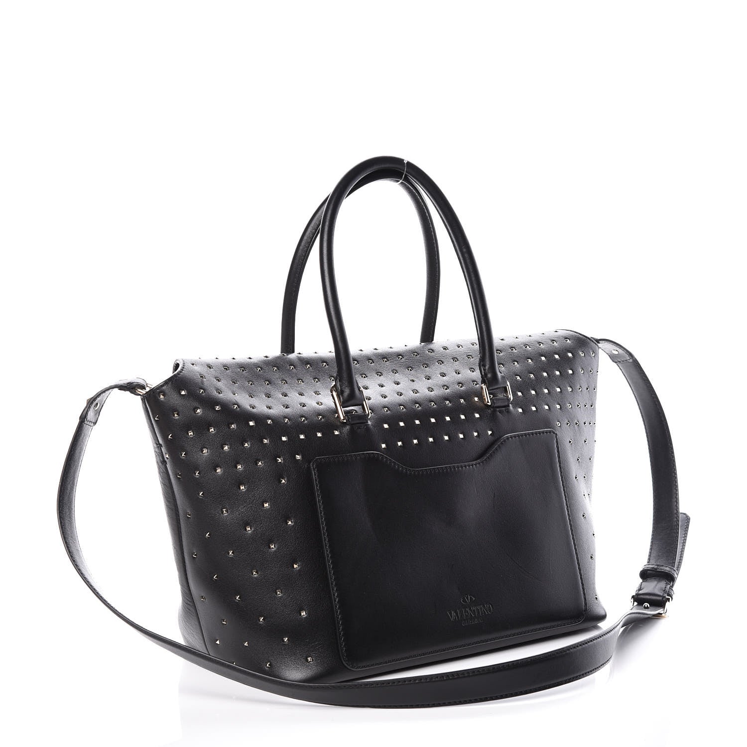 Valentino Garavani Calfskin Medium Rockstud All Over Demilune Double Handle Satchel Black 3 of 8