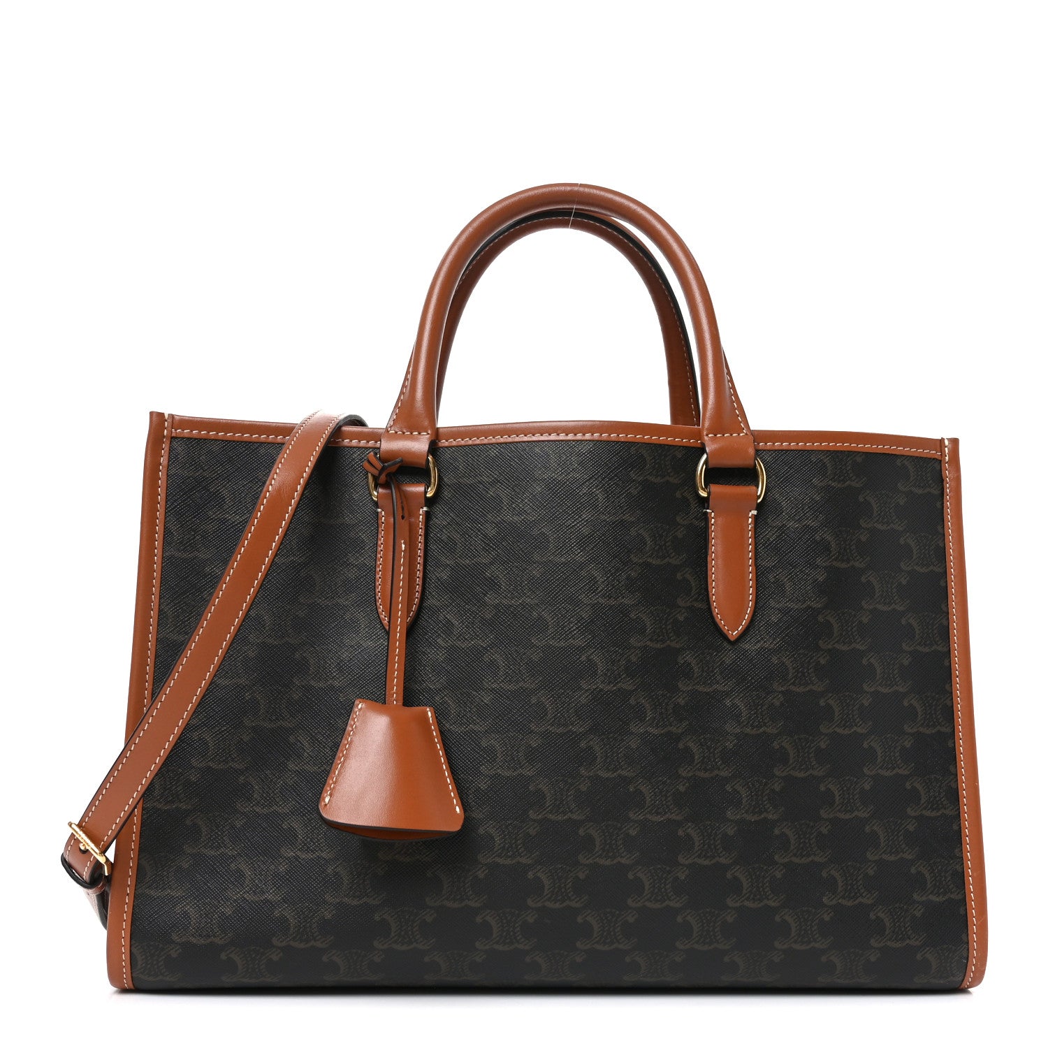 Celine Triomphe Canvas Calfskin Mini Horizontal Cabas Tan 1 of 9