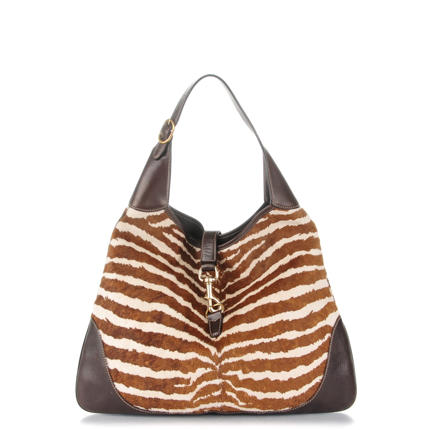 Gucci Pony Hair Zebra Print Large Jackie O Bouvier Hobo Brown