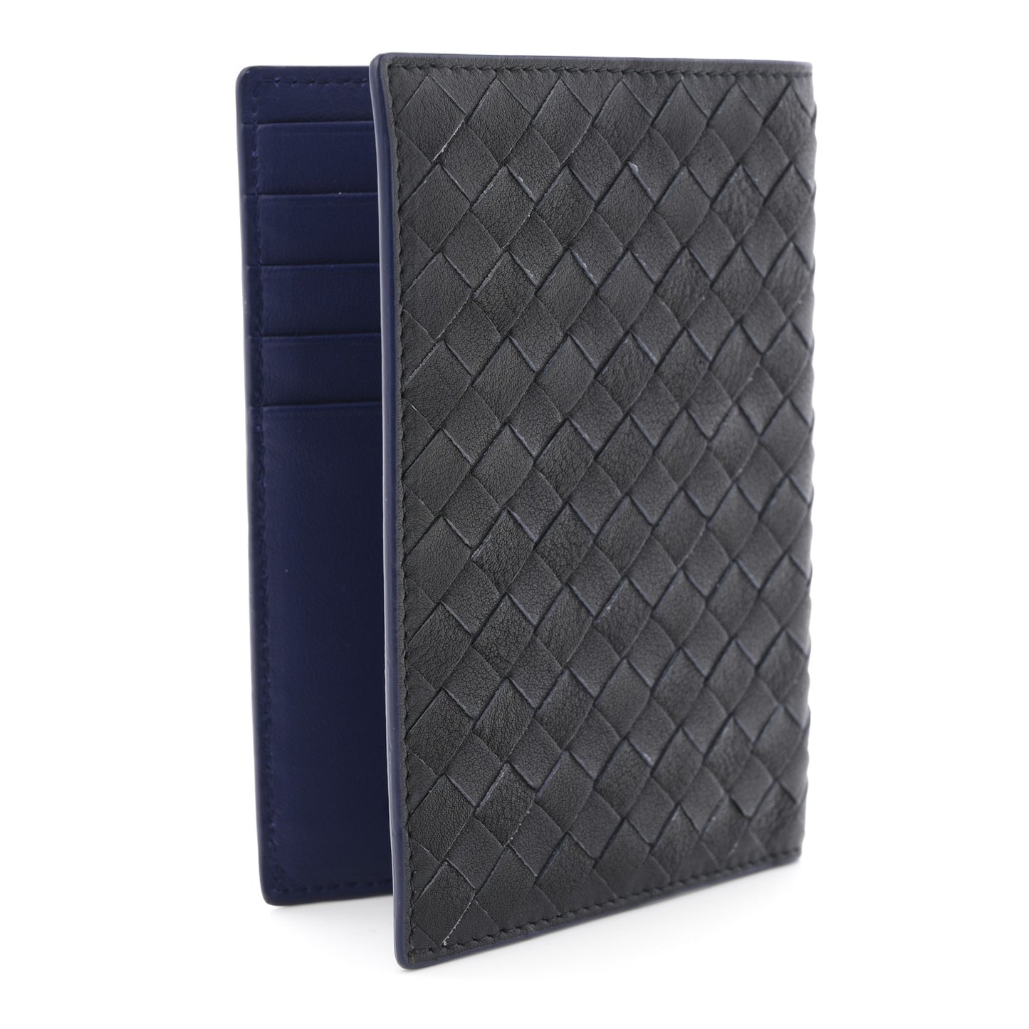 Nappa Intrecciato Passport Case Navy Blue