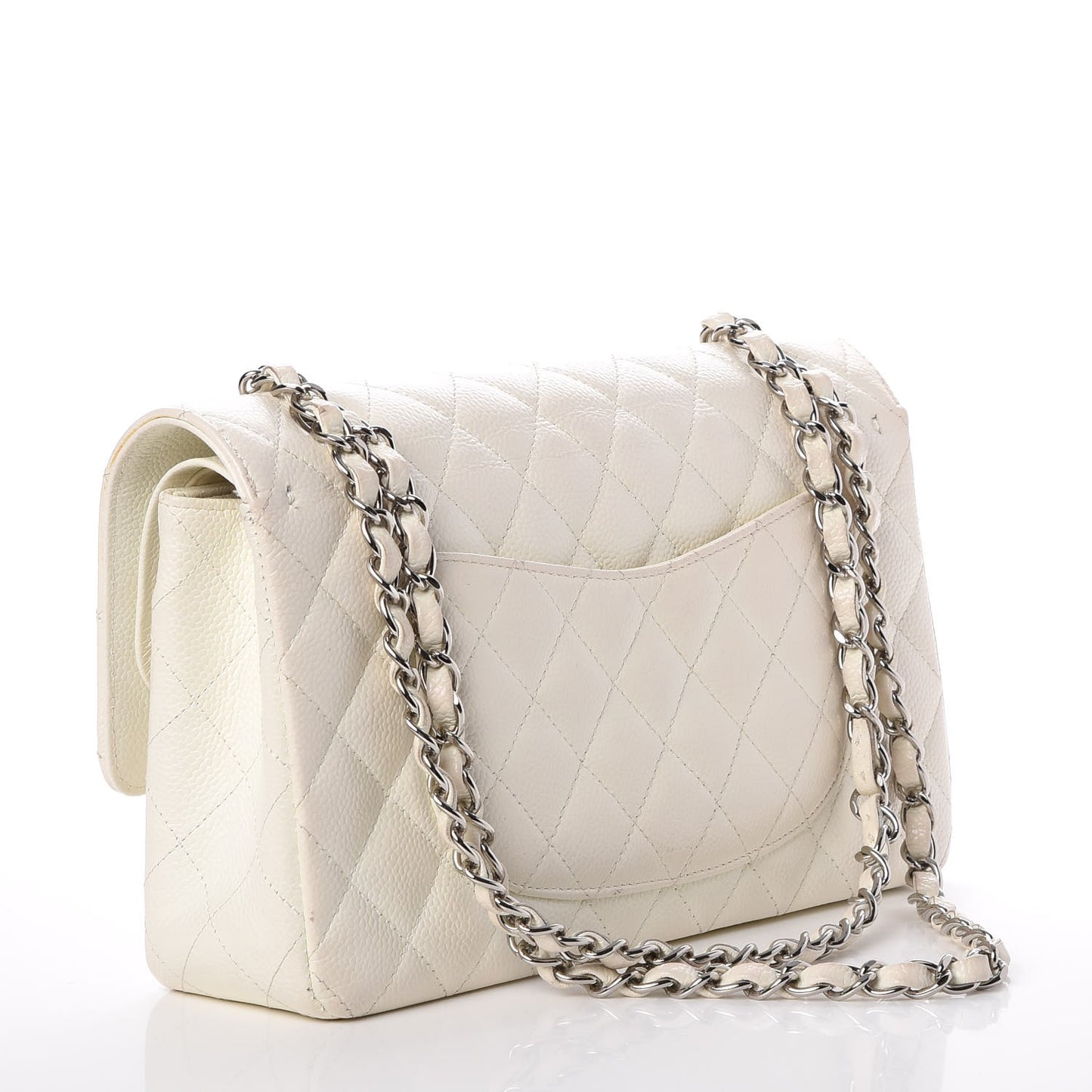 Caviar Quilted Medium Double Flap White