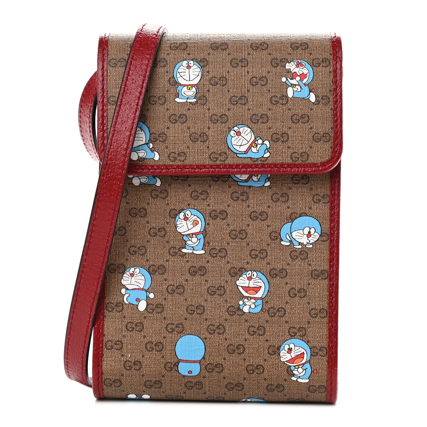 X DORAEMON Mini Vintage GG Supreme Monogram Mini Crossbody Bag Beige Cherry Red