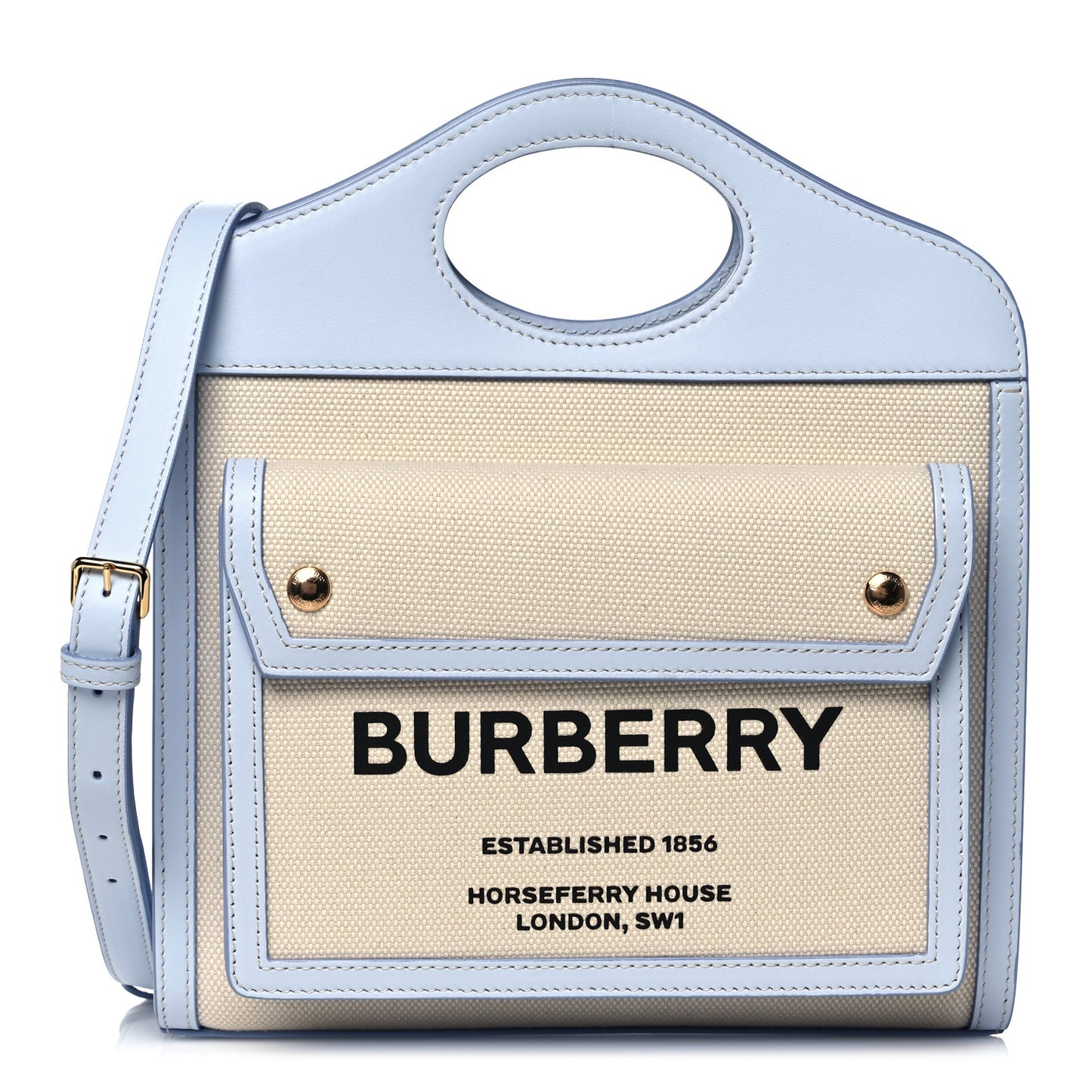 Canvas Smooth Calfskin Two Tone Mini Pocket Bag Natural Pale Blue