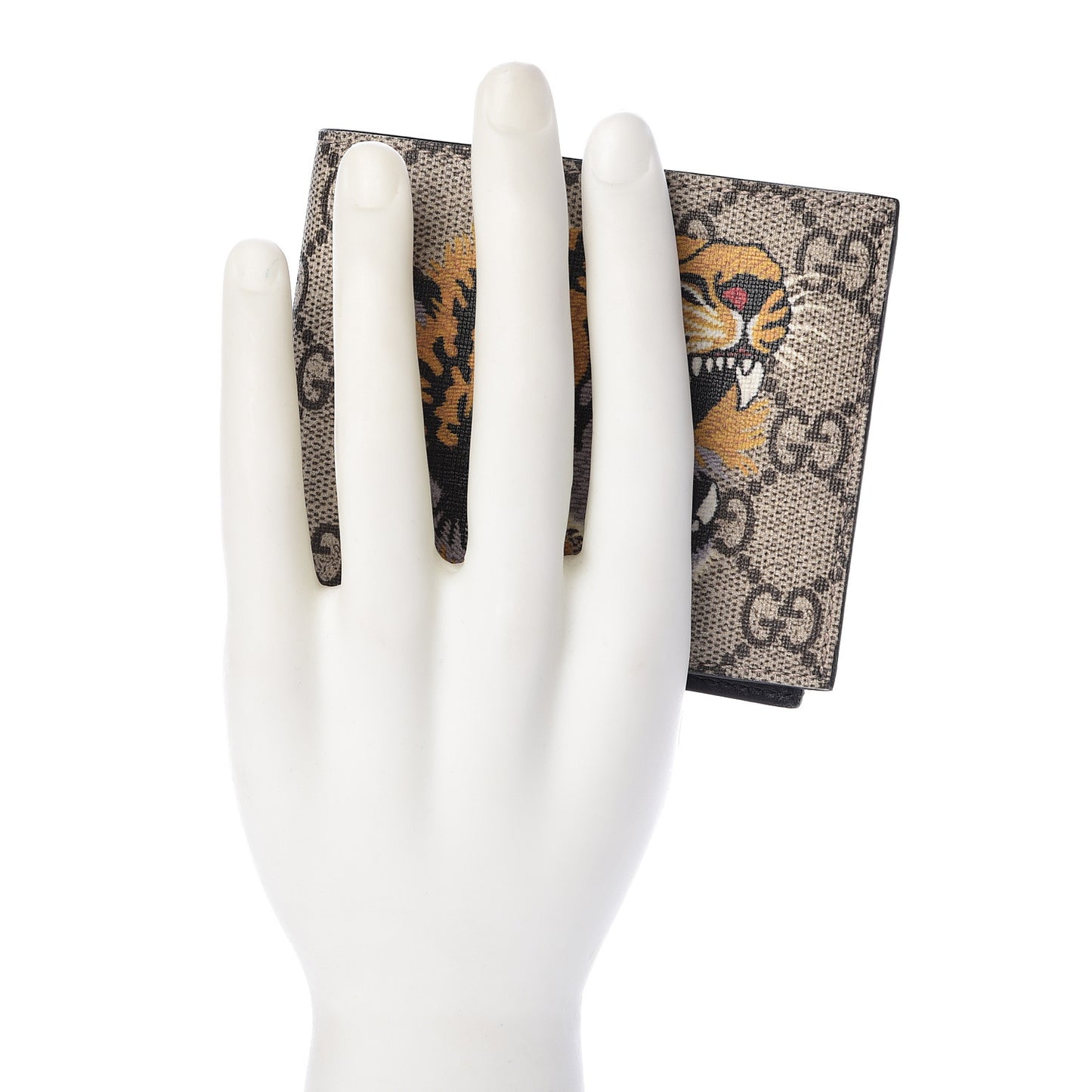 GG Supreme Monogram Selleria Calfskin Tiger Nice Bi-Fold Wallet Beige Ebony Multicolor Black