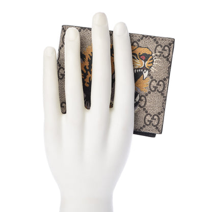 Gucci GG Supreme Monogram Selleria Calfskin Tiger Nice Bi-Fold Wallet Beige Ebony Multicolor Black 2 of 7