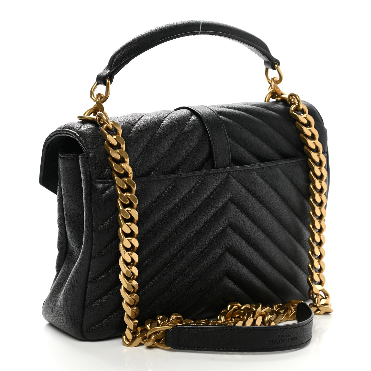 Sheepskin Matelasse Chevron Monogram Medium College Bag Black