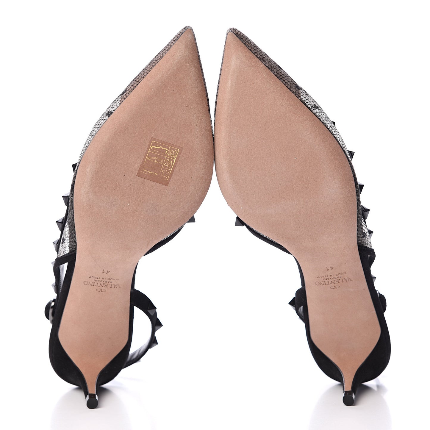 Mesh Point d'Esprit Rockstud Half D'Orsay Slingback 50mm Pumps 41 Black