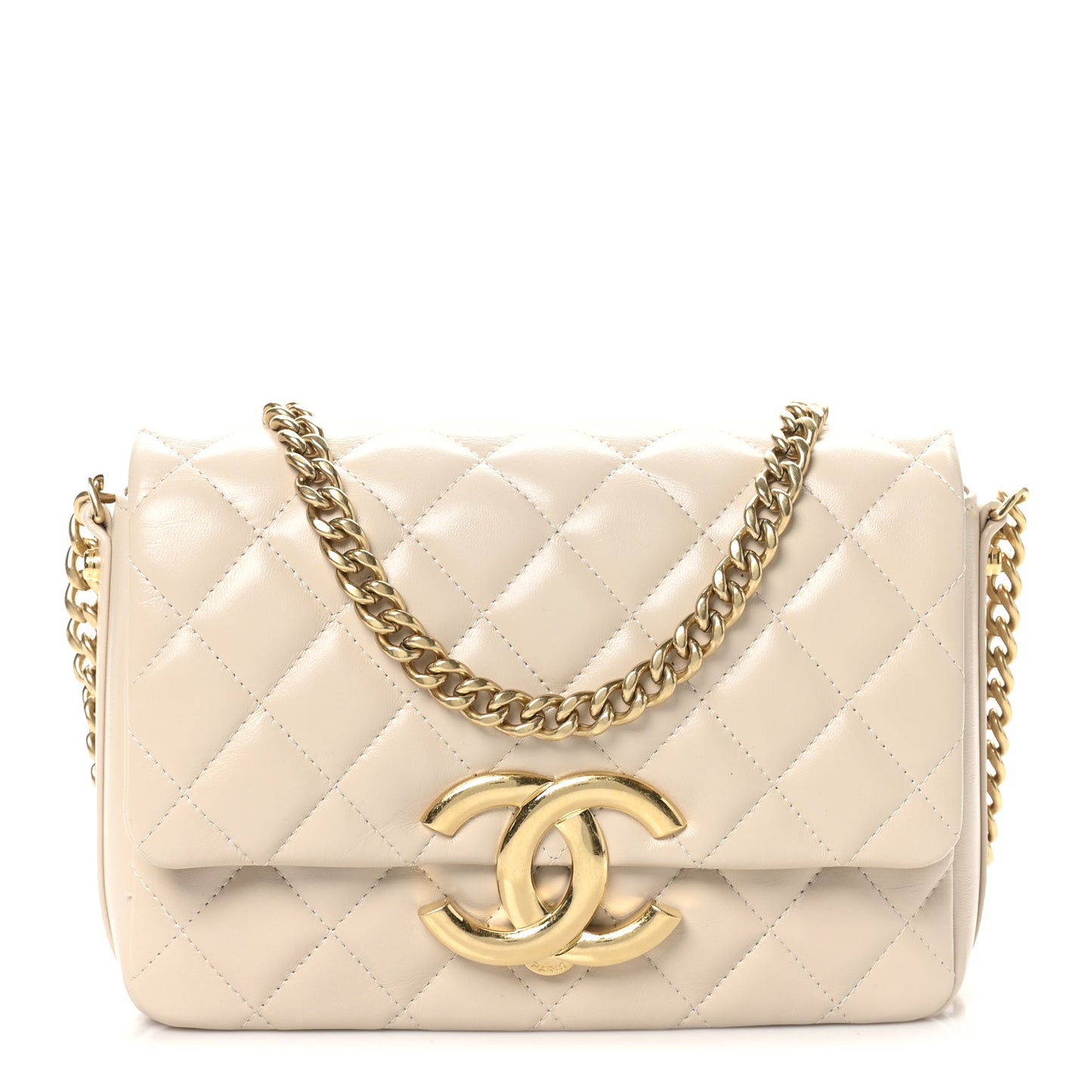 Lambskin Quilted Mini Maxi CC Flap Beige