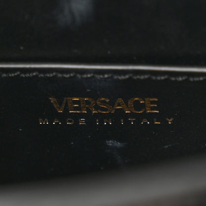 Versace Patent Calfskin Tweed Houndstooth Medusa Small Top Handle Handbag Black White 6 of 12