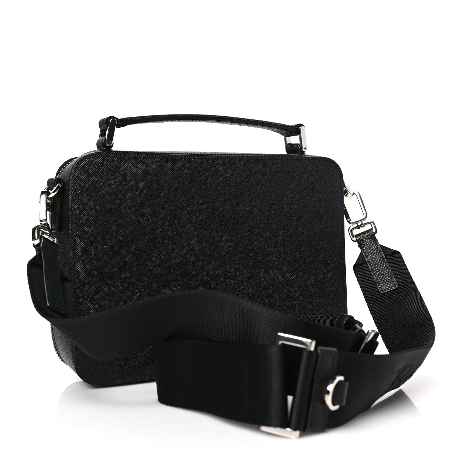 Prada Saffiano Travel Medium Brique Crossbody Bag Black 3 of 9