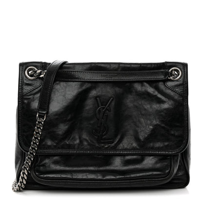 Saint Laurent Crinkled Calfskin Monogram Medium Niki Chain Satchel Black 1 of 11