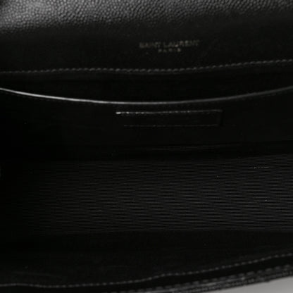 Saint Laurent Grain De Poudre Textured Mixed Matelasse Triquilt Medium Monogram Satchel Black 5 of 9