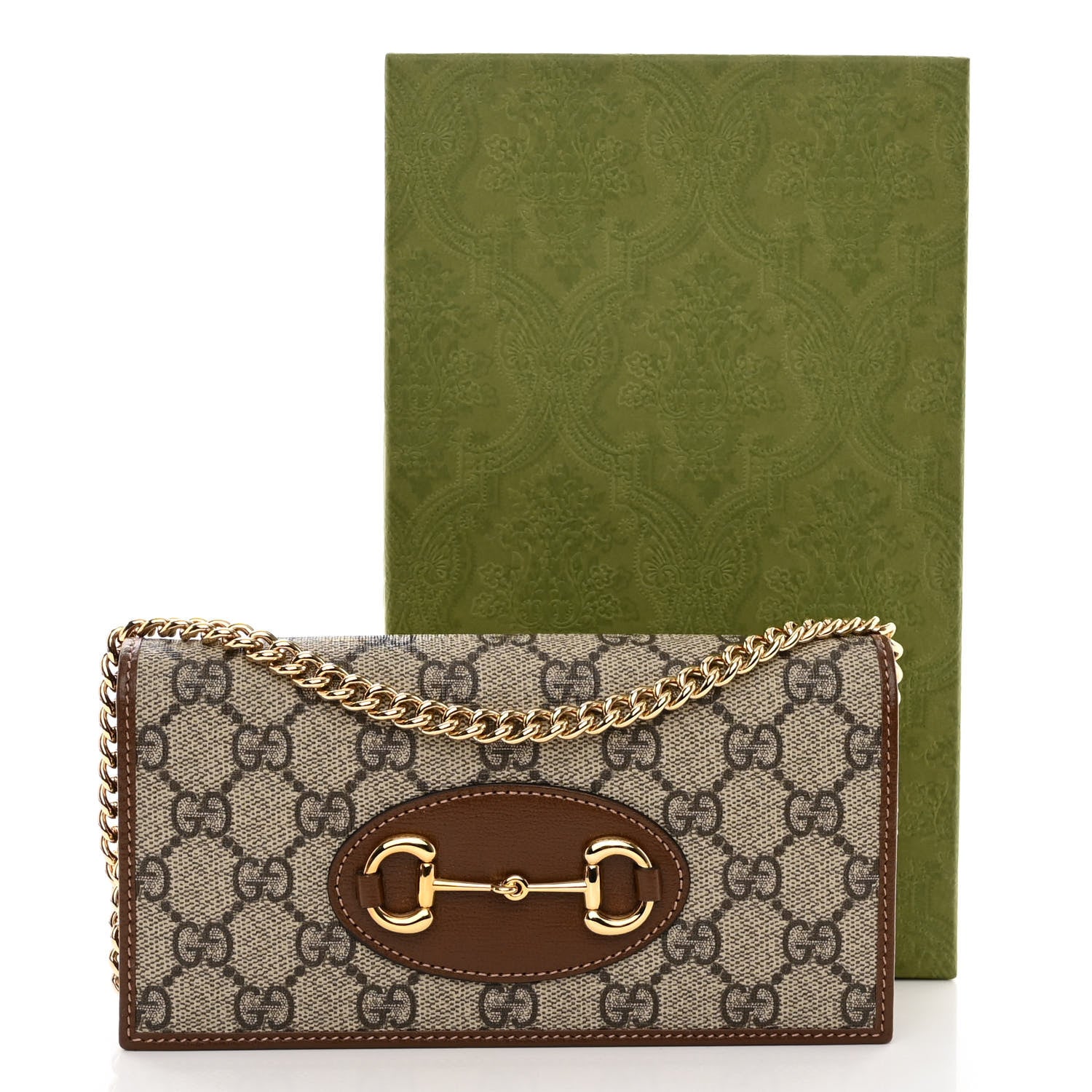 Gucci GG Supreme Monogram Azalea Calfskin Horsebit 1955 Wallet On Chain Beige Ebony Brown Sugar 10 of 10