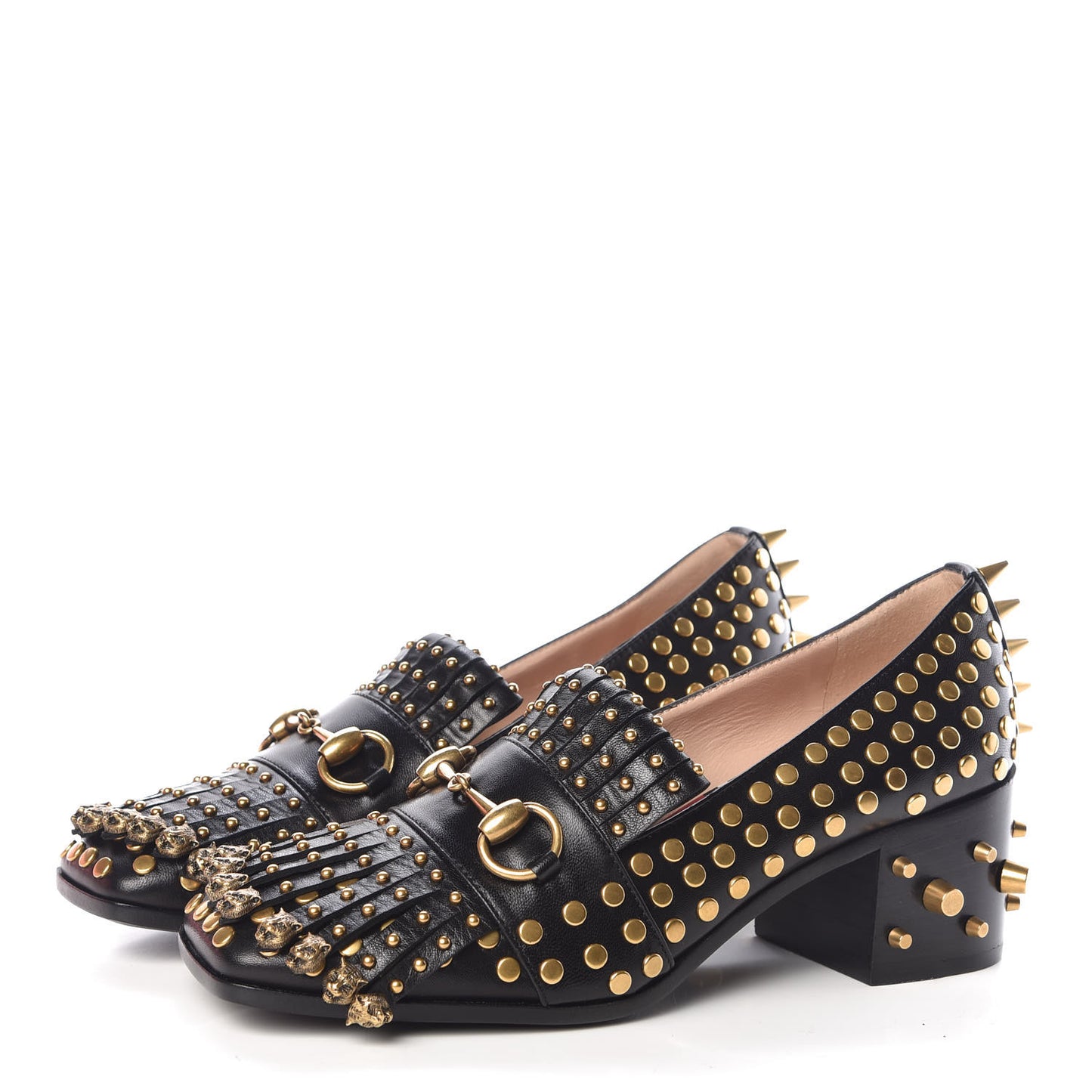 Malaga Kid Studded Polly Fringe 55mm Loafer Pumps 36 Black
