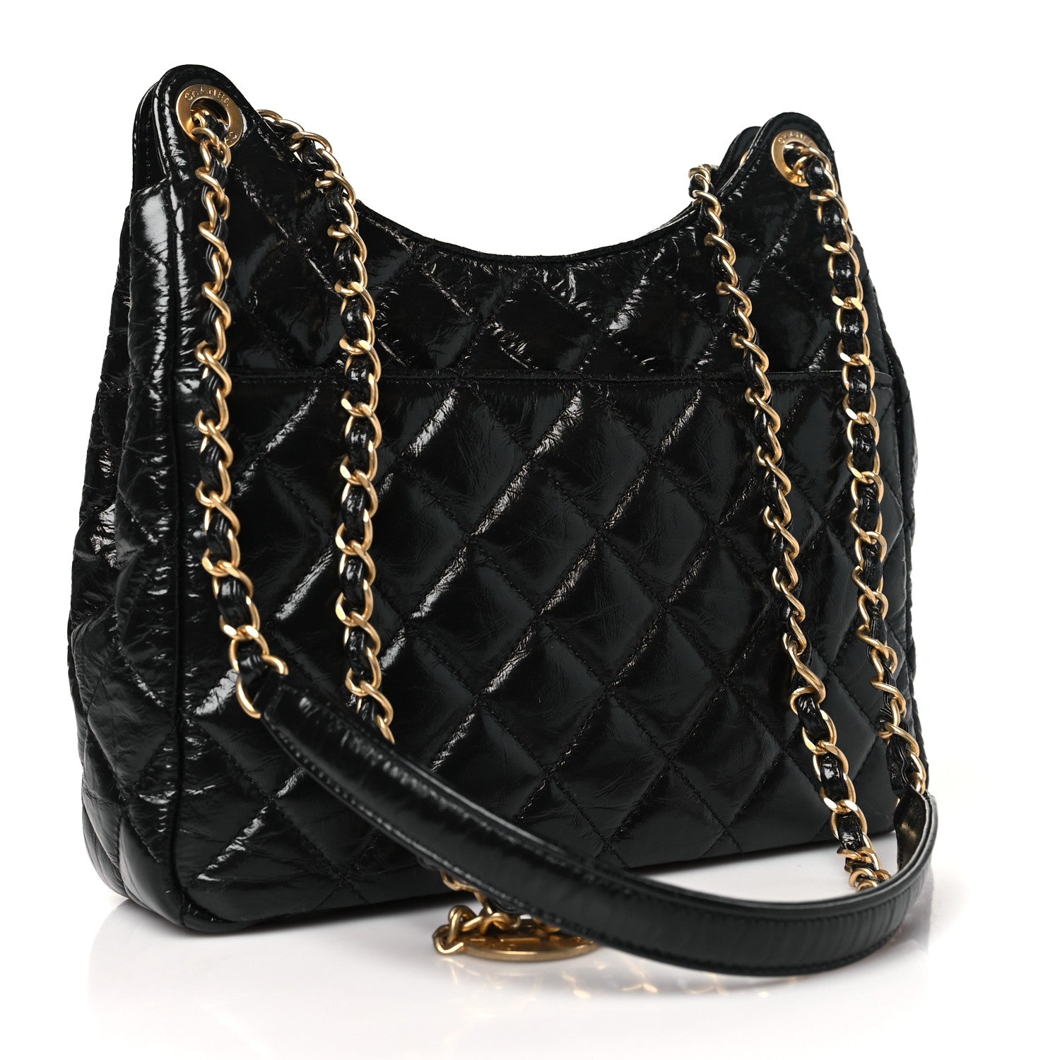 Chanel Shiny Crumpled Calfskin Quilted Wavy CC Hobo Black 3 of 10