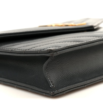 Saint Laurent Grain De Poudre Matelasse Chevron Monogram Envelope Chain Wallet Dark Smog 9 of 11