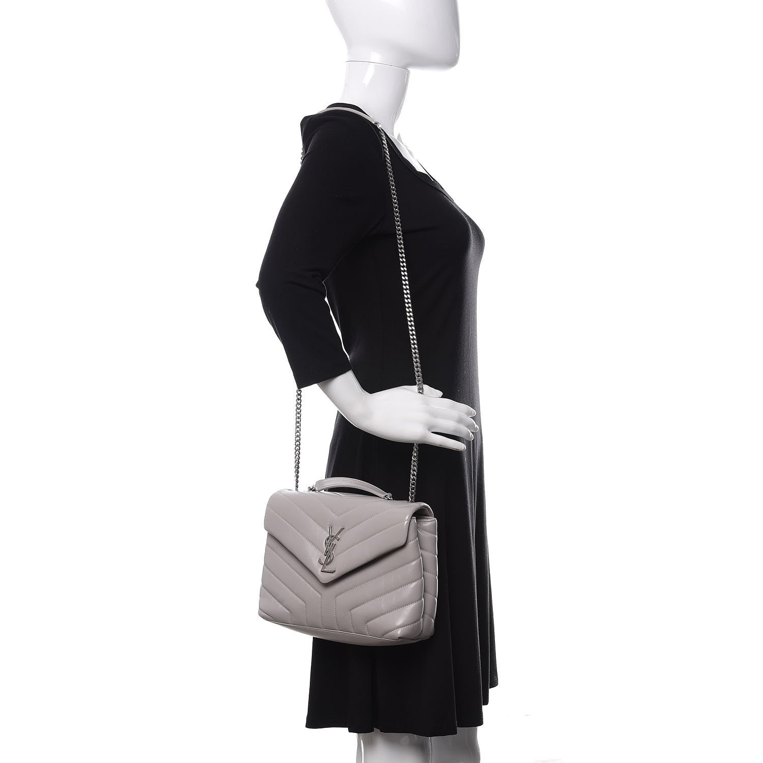 Saint Laurent Calfskin Y Quilted Monogram Small Loulou Chain Satchel Granite 2 of 9