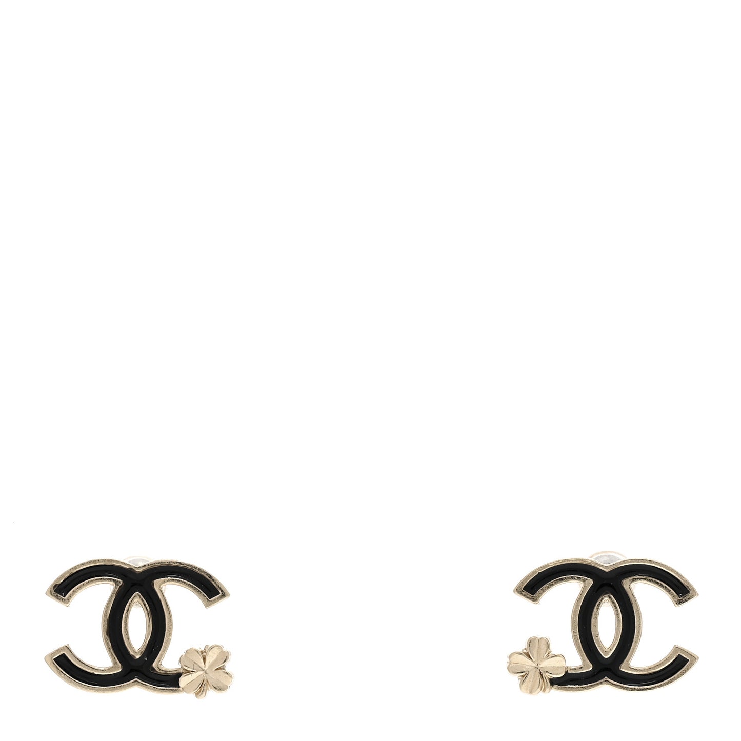 Enamel CC Clover Earrings Black Gold