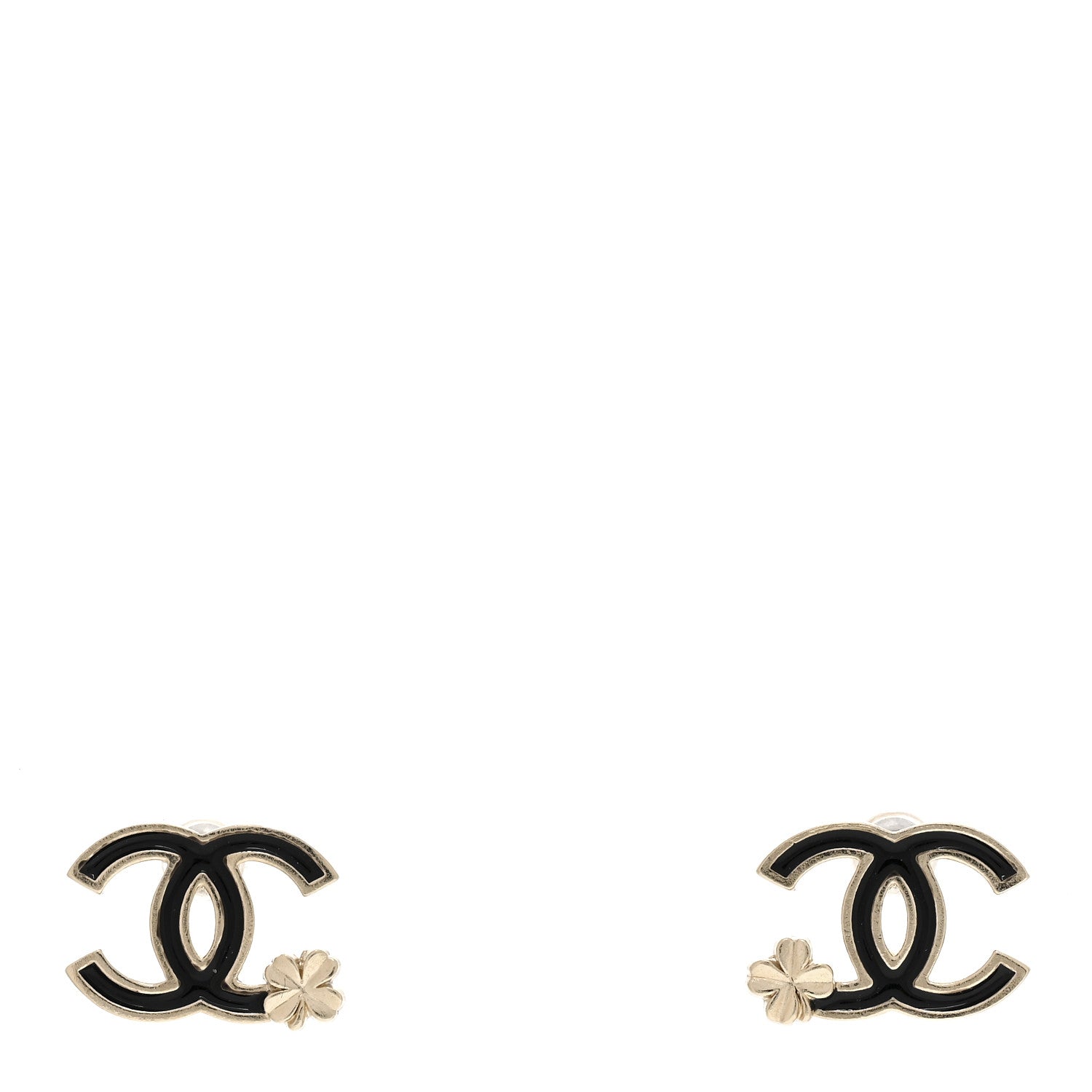 Chanel Enamel CC Clover Earrings Black Gold 1 of 4