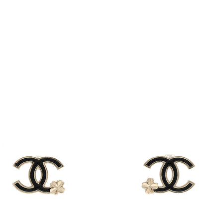 Chanel Enamel CC Clover Earrings Black Gold 1 of 4
