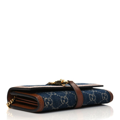Gucci New Denim GG Monogram Jackie 1961 Chain Wallet Blue Tea Cuir 4 of 6