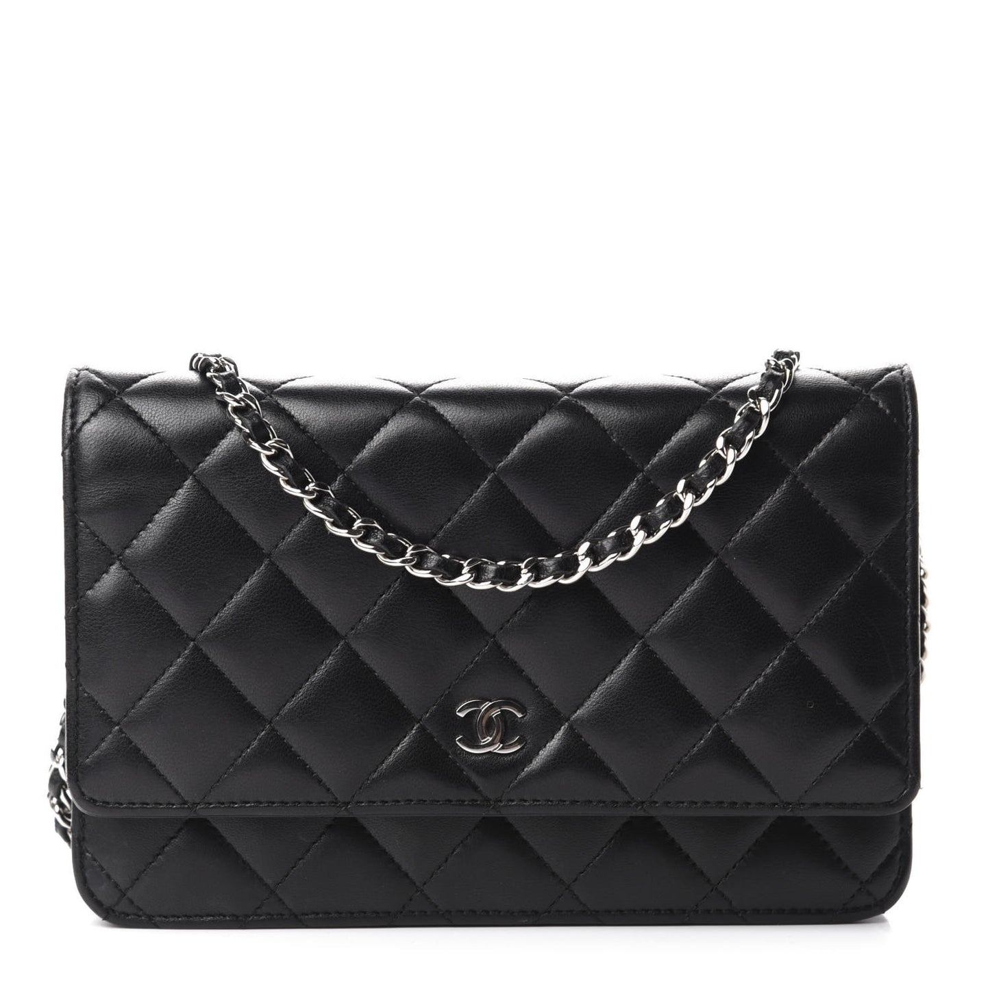 Lambskin Quilted Wallet On Chain WOC Black