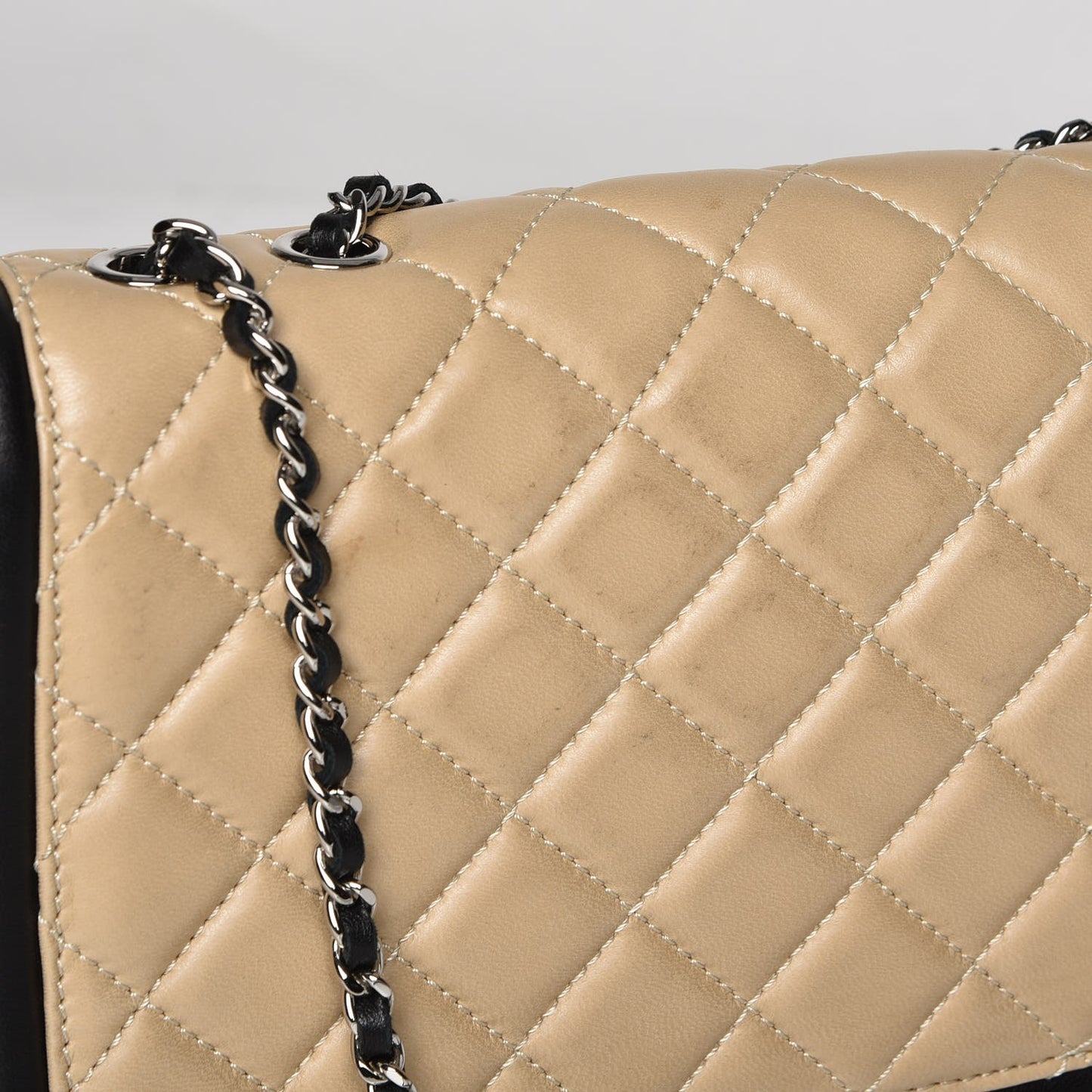 Lambskin Quilted Tri-Color Flap Beige Black