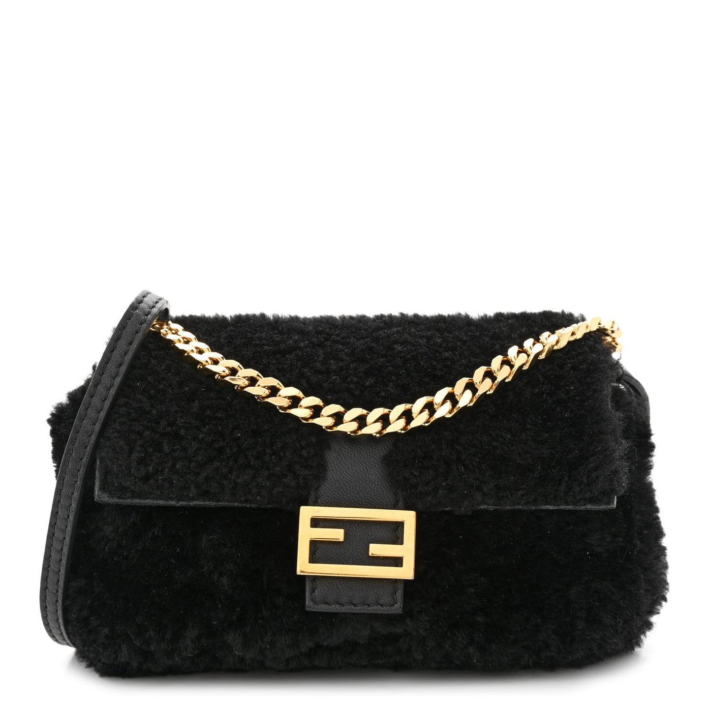 Shearling Shiny Nappa Micro Baguette Black