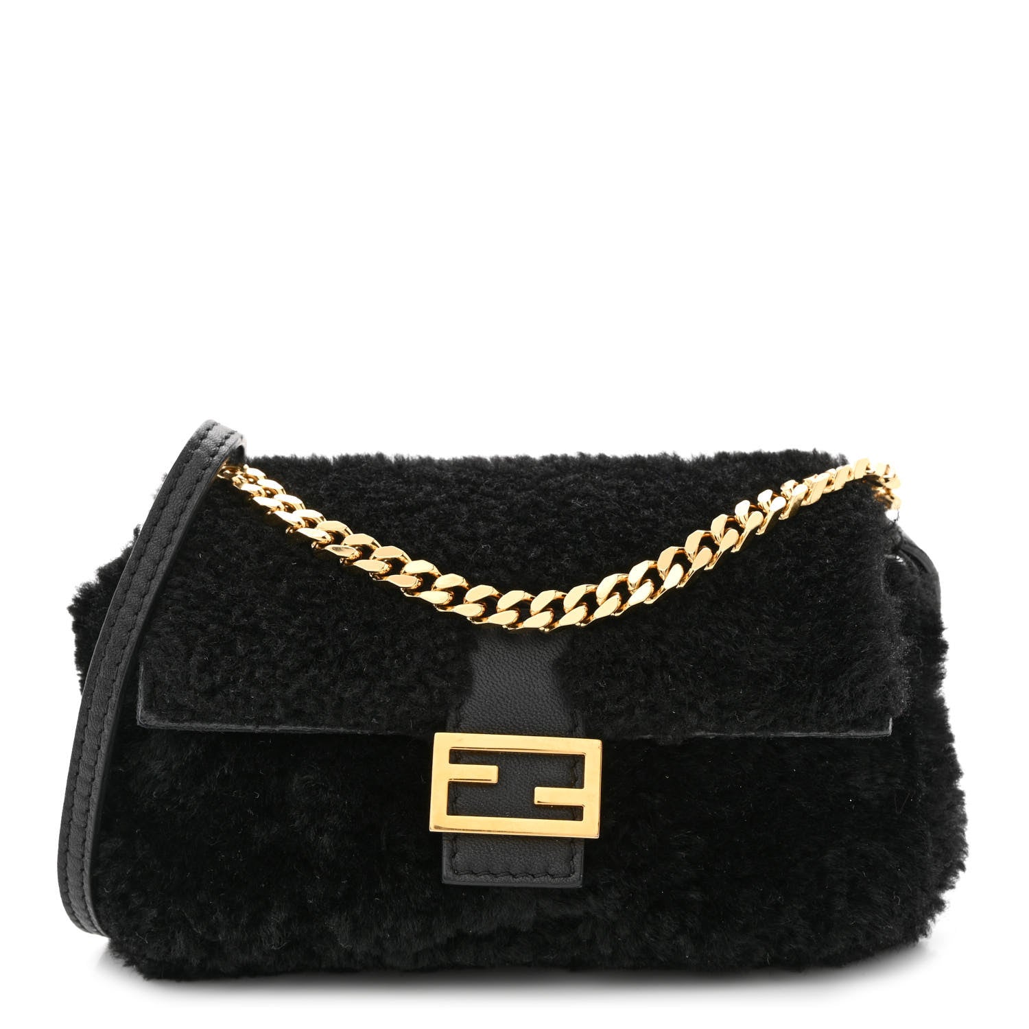 Fendi Shearling Shiny Nappa Micro Baguette Black 1 of 13