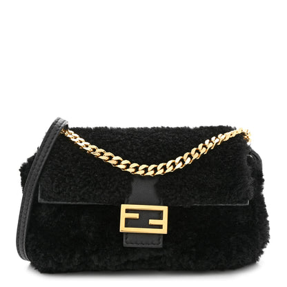 Fendi Shearling Shiny Nappa Micro Baguette Black 1 of 13