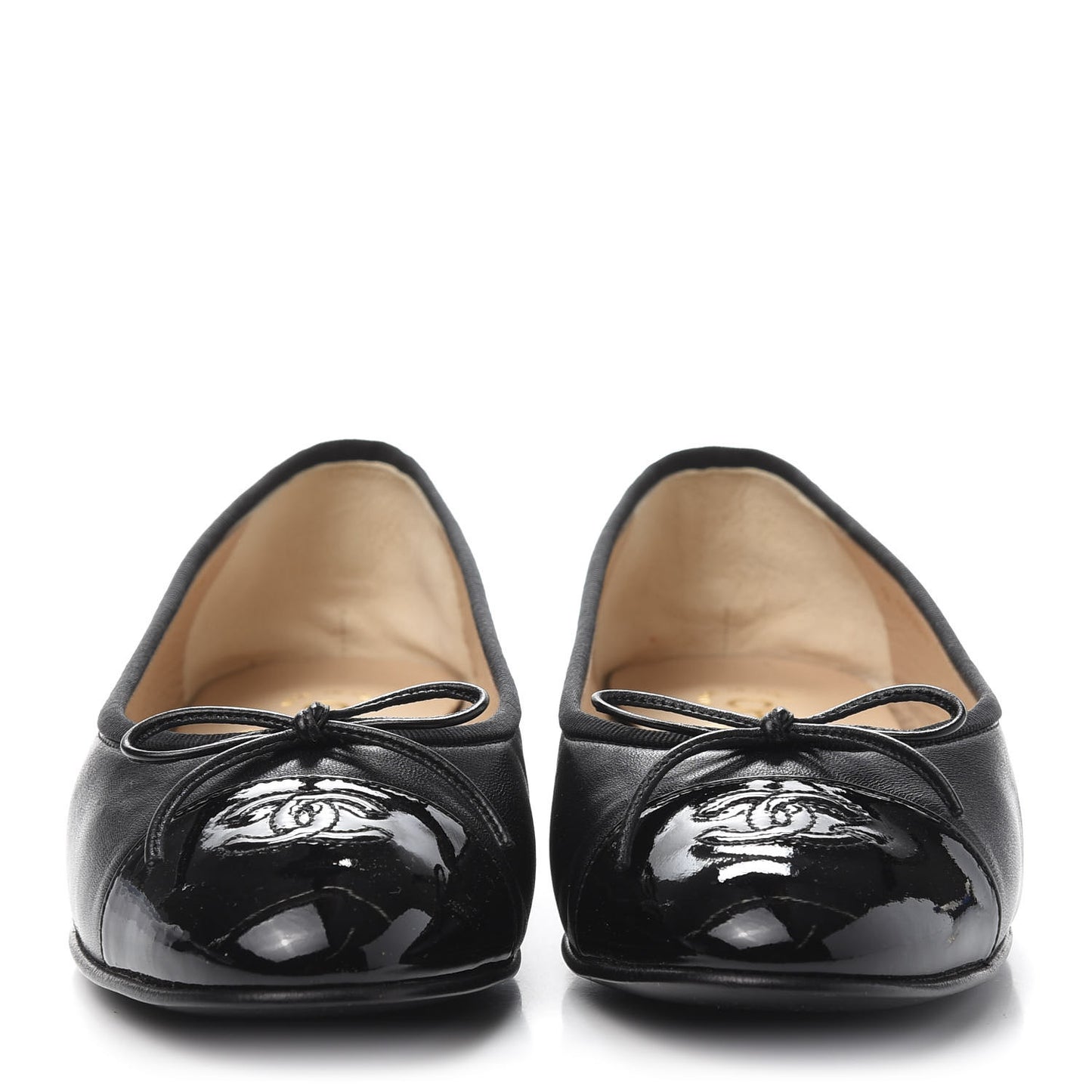 Lambskin Patent Cap Toe Ballerina Flats 37.5 Black