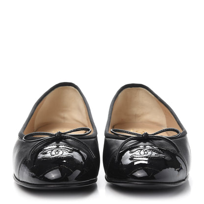 Chanel Lambskin Patent Cap Toe Ballerina Flats 37.5 Black 2 of 9