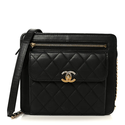 Chanel Lambskin Quilted Square Front Pocket Clutch With Chain Black 1 of 10