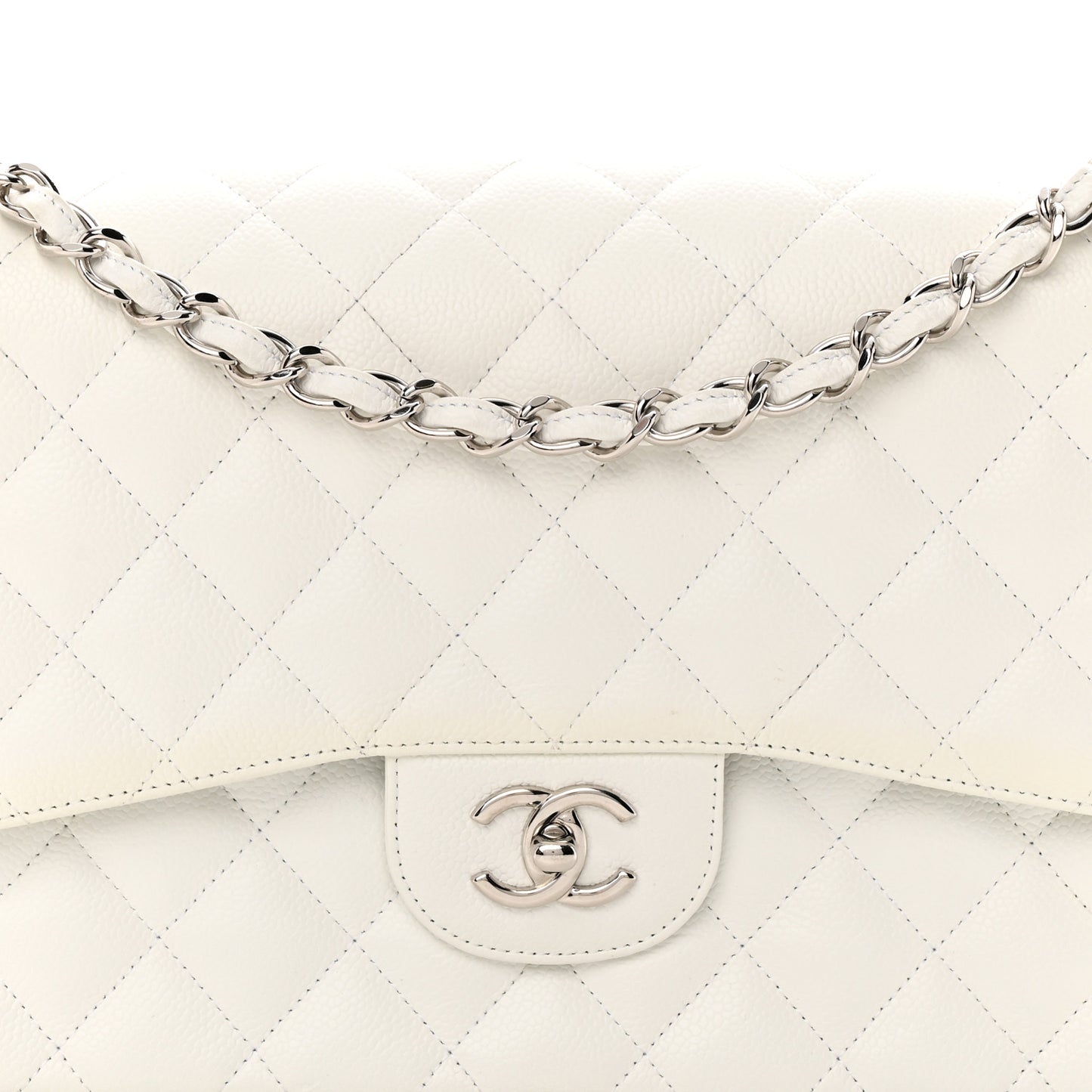 Caviar Quilted Jumbo Double Flap White