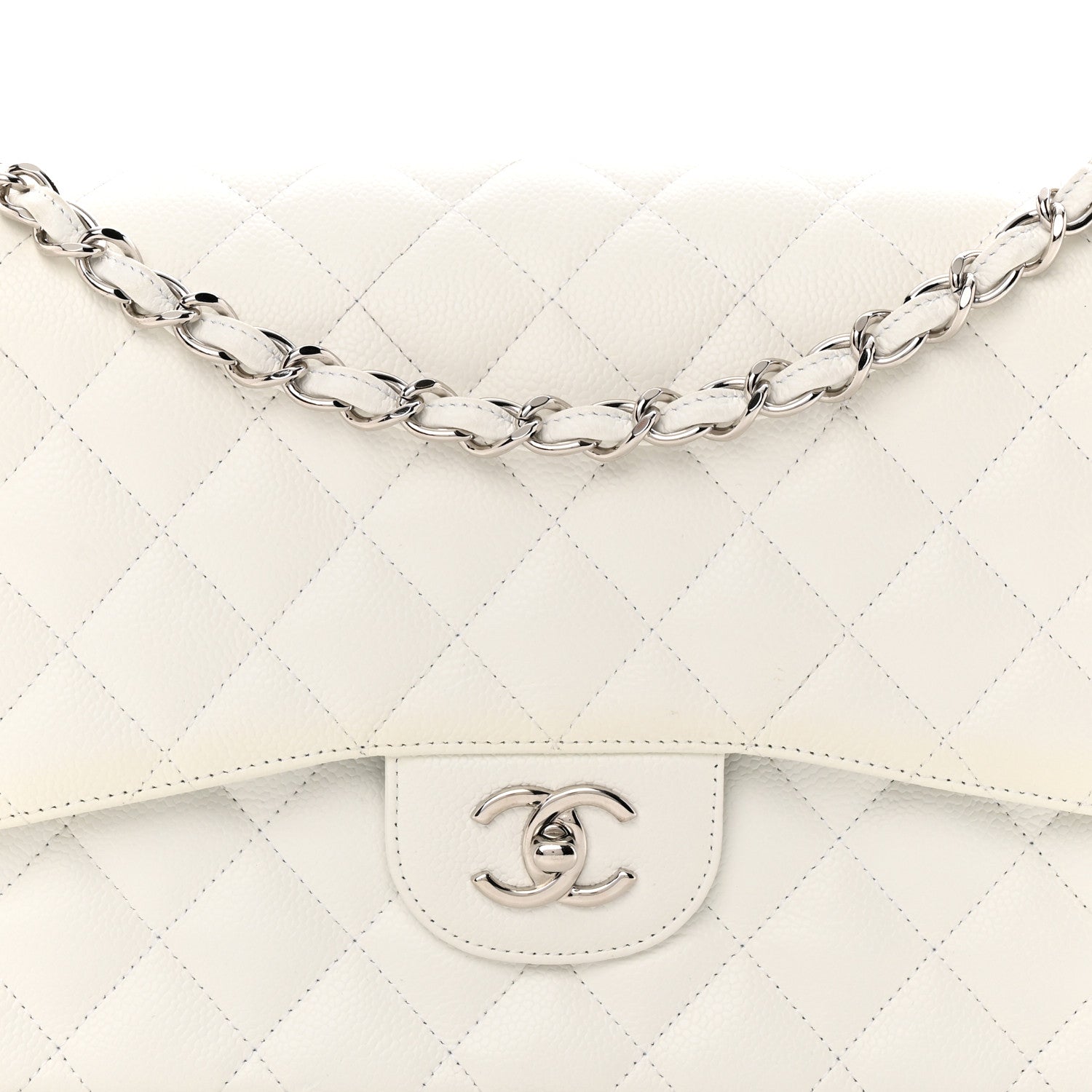 Chanel Caviar Quilted Jumbo Double Flap White 8 of 15