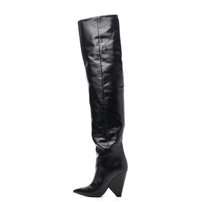 Saint Laurent Calfskin Niki 105 Thigh High Boots 37 Black 1 of 4