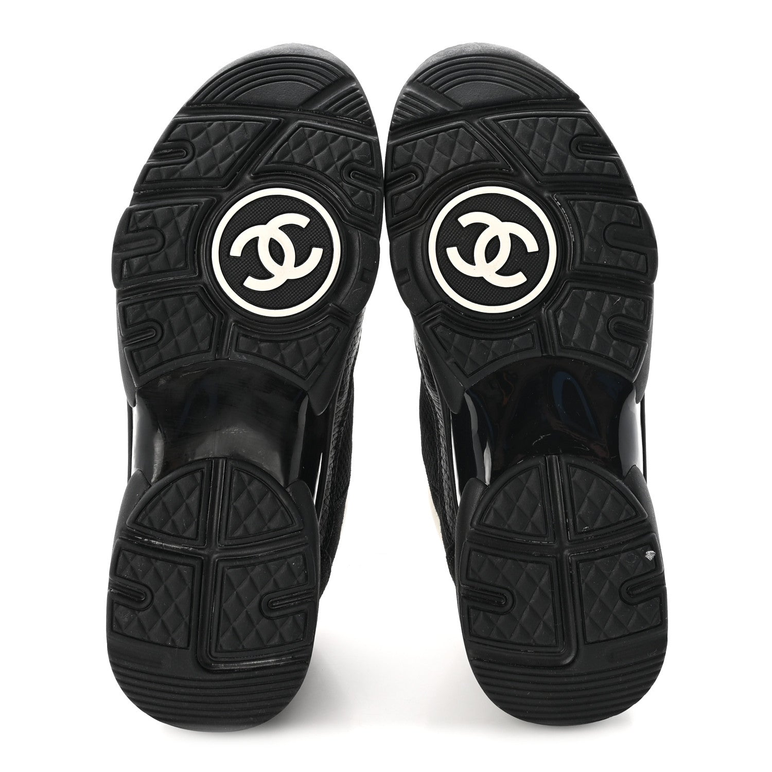 Chanel Mesh Suede Grained Calfskin Womens CC Sneakers 37.5 Black White 6 of 10