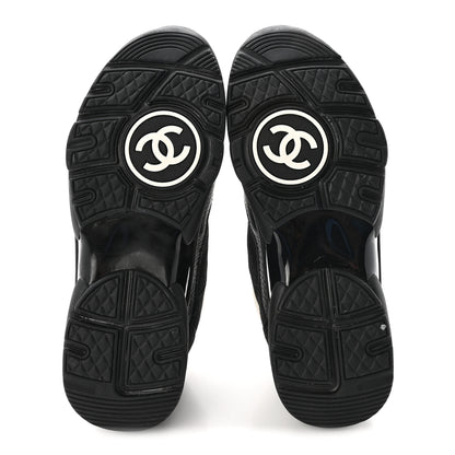 Chanel Mesh Suede Grained Calfskin Womens CC Sneakers 37.5 Black White 6 of 10