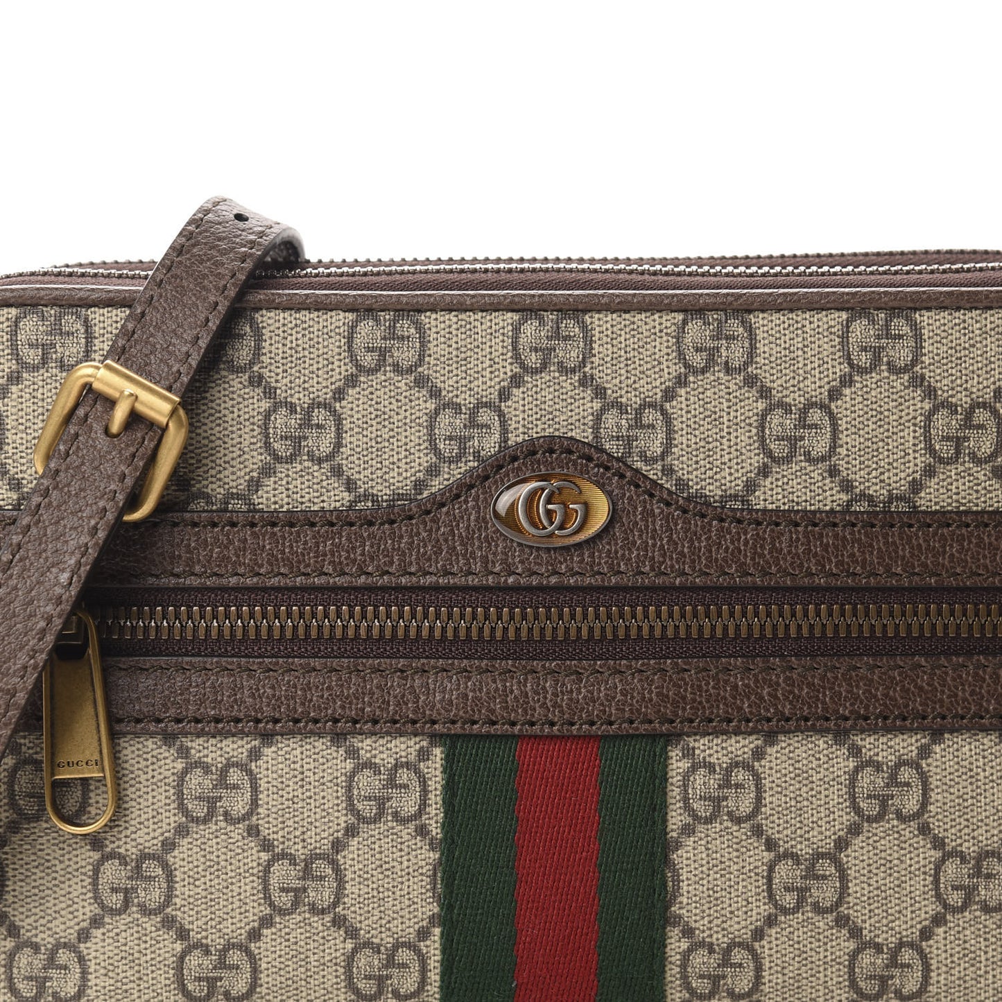GG Supreme Monogram Web Ophidia Double Zip Shoulder Bag Beige New Acero