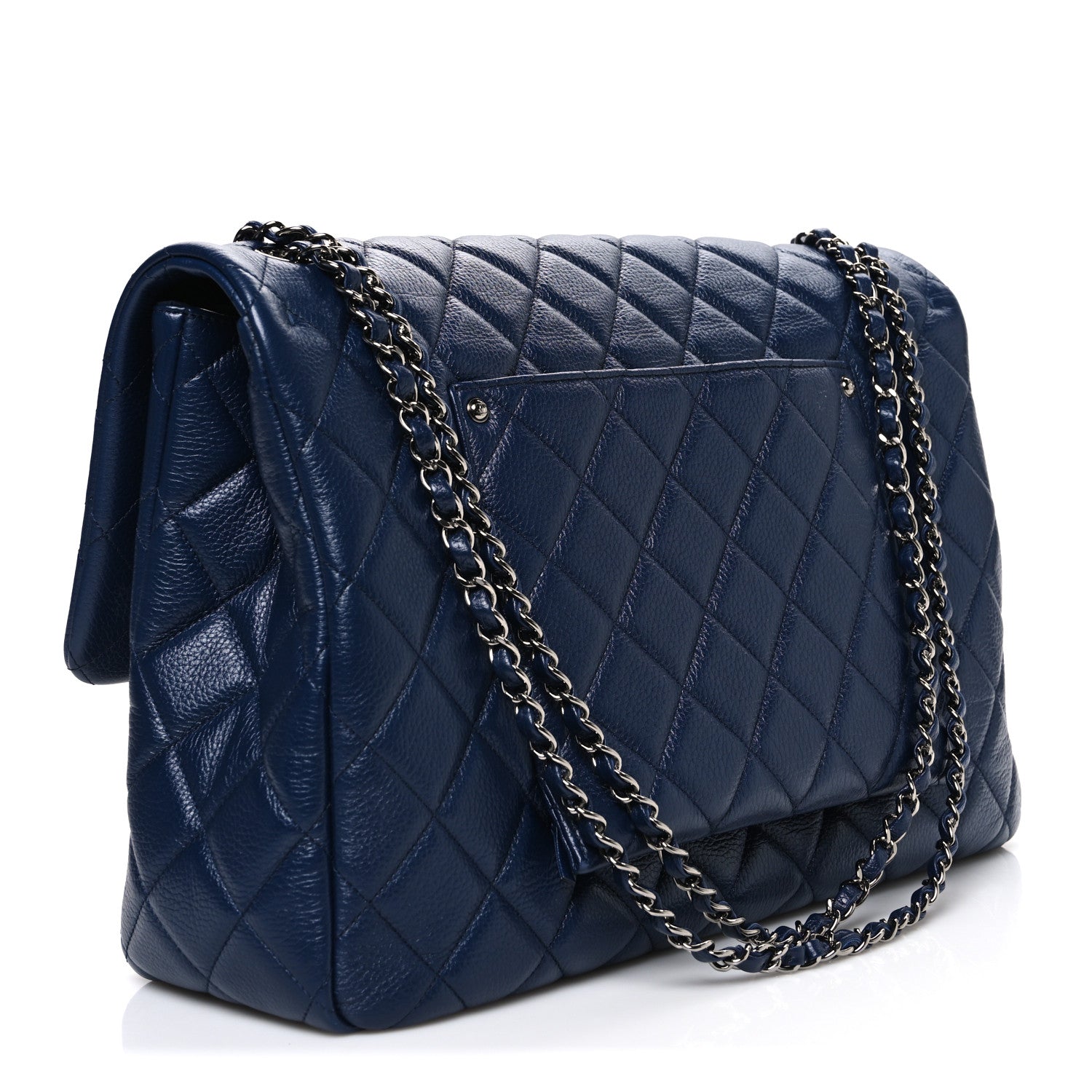 Chanel Metallized Calfskin Quilted XXL Travel Flap Bag Navy
