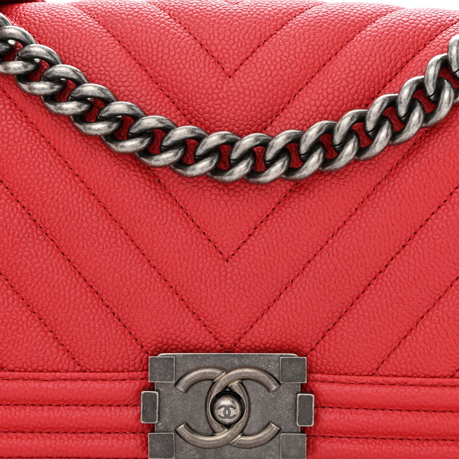 Chanel Caviar Chevron Quilted Medium Boy Flap Red 8 of 11