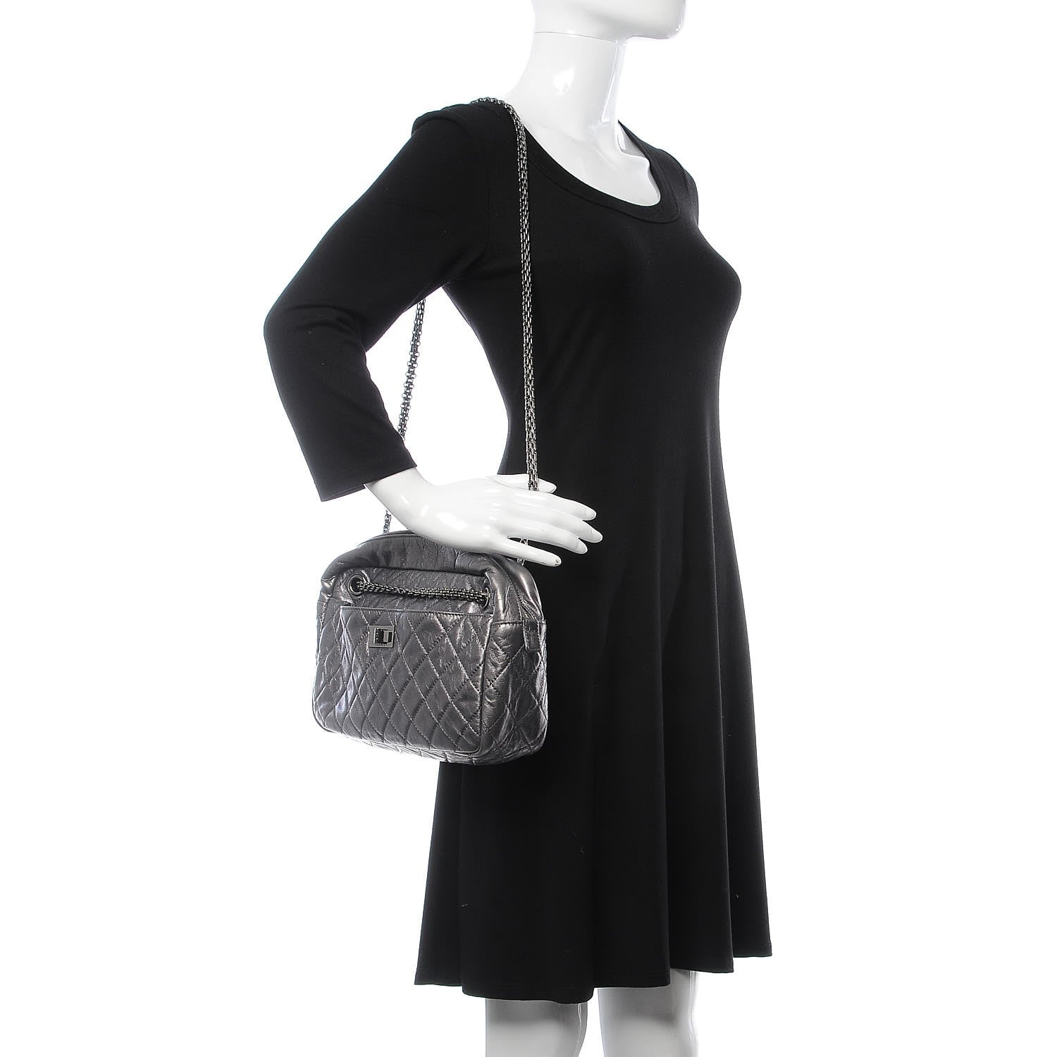 Chanel Metallic Aged Calfskin Quilted Medium Reissue Camera Case Dark Silver 2 of 10